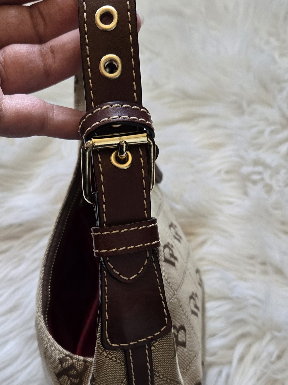 Dooney & Bourke Beige and Brown DB Monogram Shoulder Bag - Picture 4 of 5